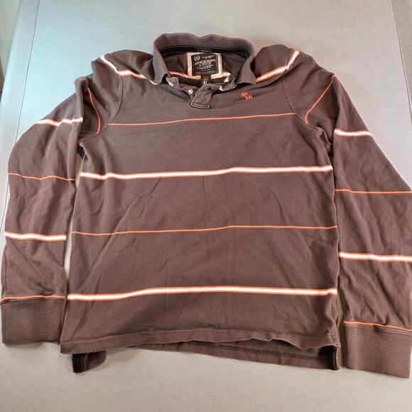 Abercrombie & Fitch Brown Striped Long Sleeve Polo Shirt XL Muscle Fit - Picture 6 of 13